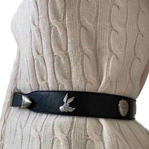 Vintage Womens Warner Bros Looney Toons Black Leather Cartoon Studded Belt Sz M main image 5